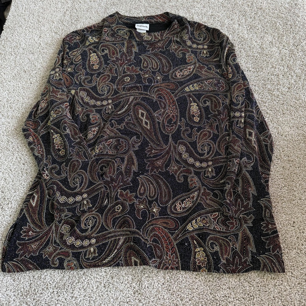 BonWorth Sweater Womens L Multicolor Paisley Crew Neck Knit Long Sleeve Tunic